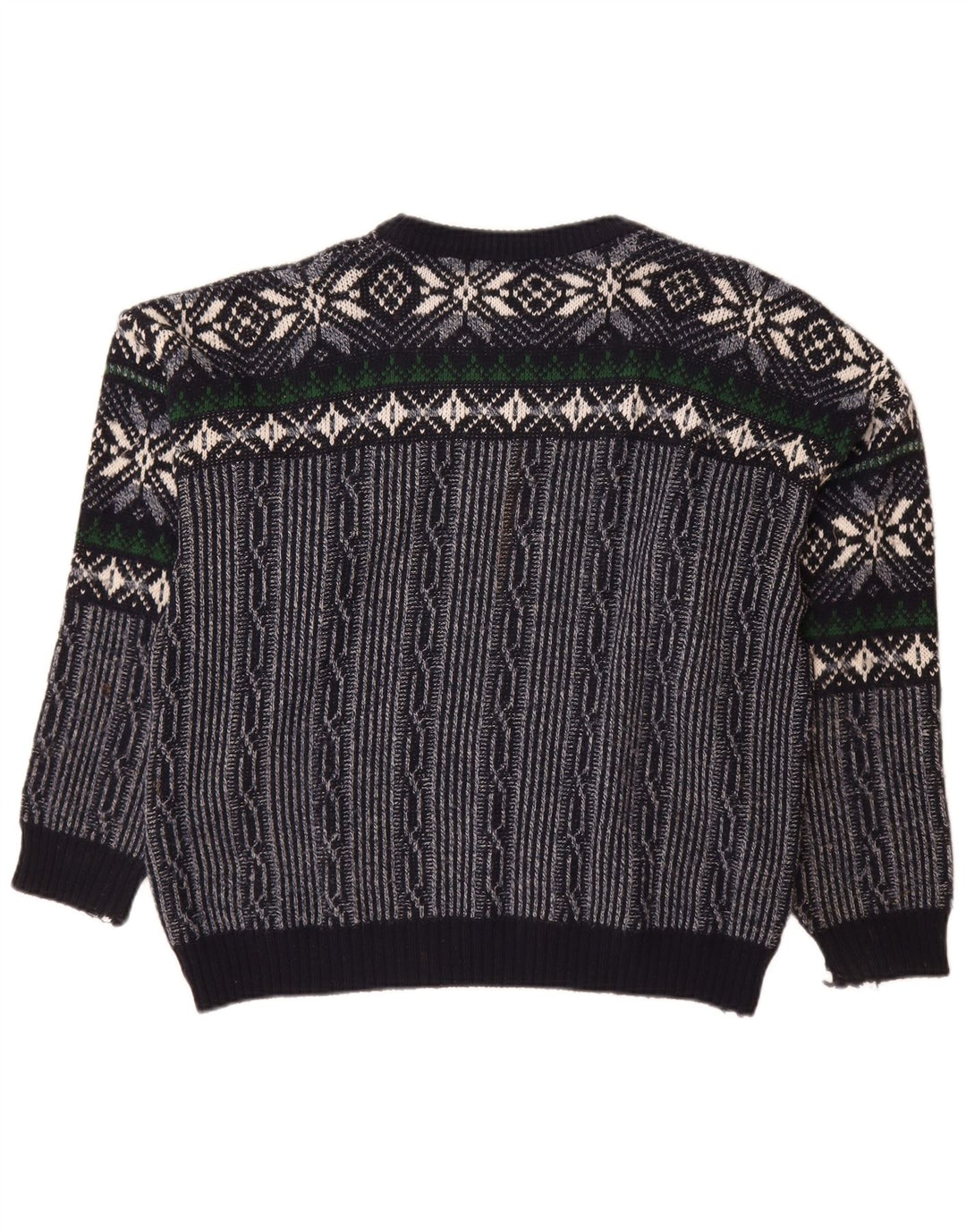 C & A Mens Boat Neck Jumper Sweater Large Navy Blue Fair Isle Polyacrylic