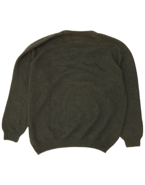 HAMILTON Mens V-Neck Jumper Sweater Large Khaki Lambswool