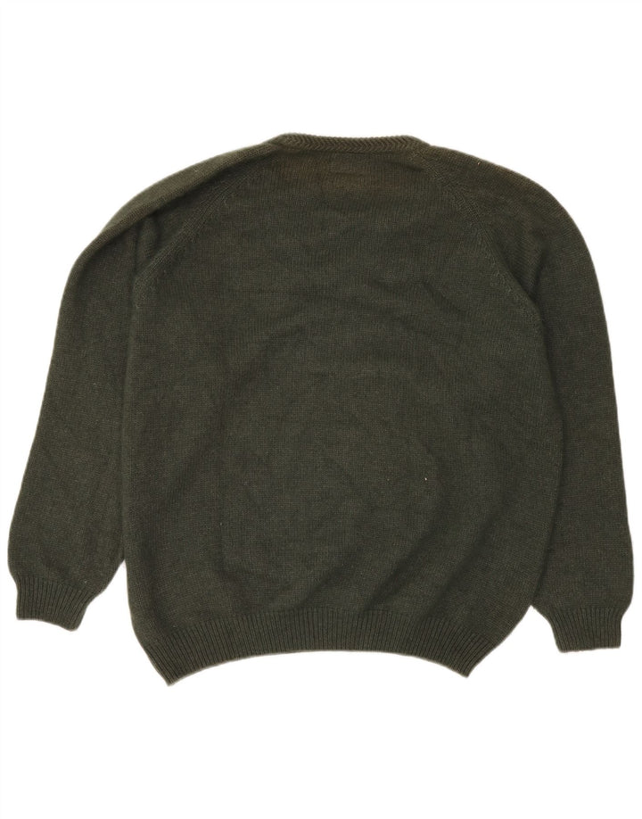 HAMILTON Mens V-Neck Jumper Sweater Large Khaki Lambswool