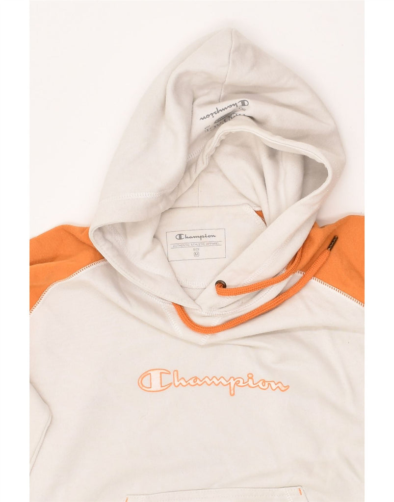 CHAMPION Womens Graphic Hoodie Jumper UK 14 Medium Orange Colourblock | Vintage Champion | Thrift | Second-Hand Champion | Used Clothing | Messina Hembry 