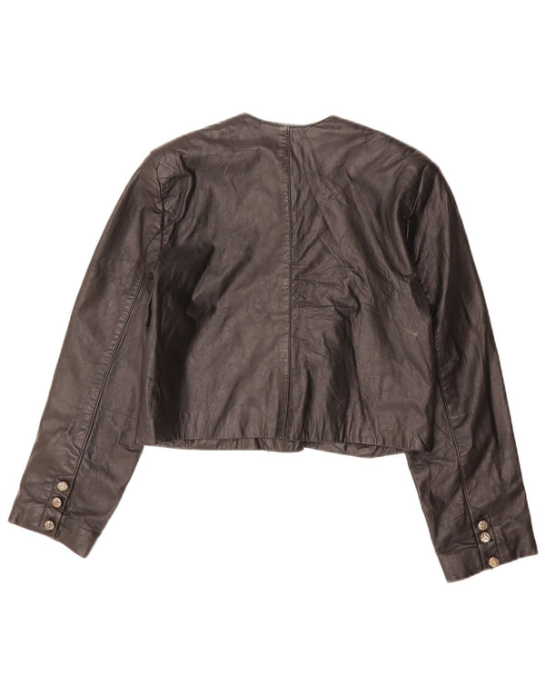 VINTAGE Womens Oversized Leather Bolero Jacket EU 36 Small Black Leather