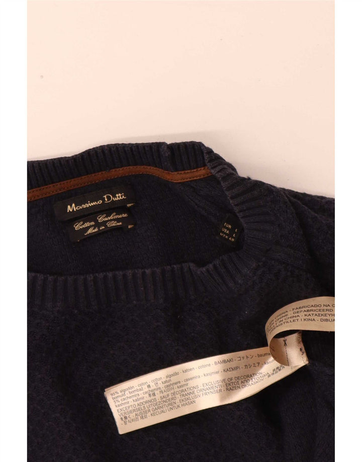 Massimo Dutti Mens Boat Neck Jumper Sweater Large Navy Blue Cotton