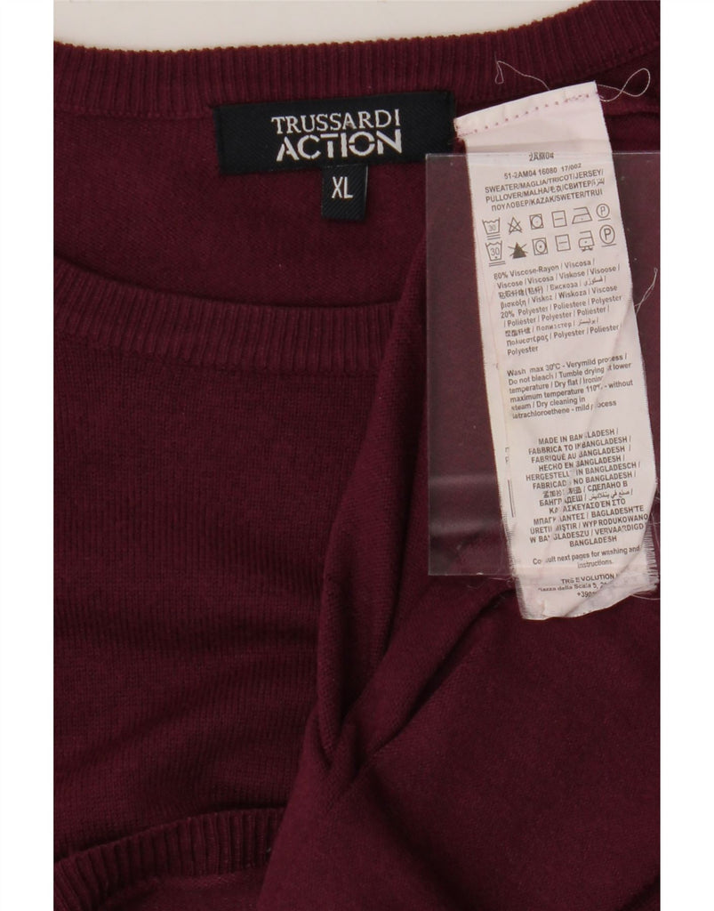 TRUSSARDI Mens Crew Neck Jumper Sweater XL Burgundy Viscose Vintage Trussardi and Second-Hand Trussardi from Messina Hembry 