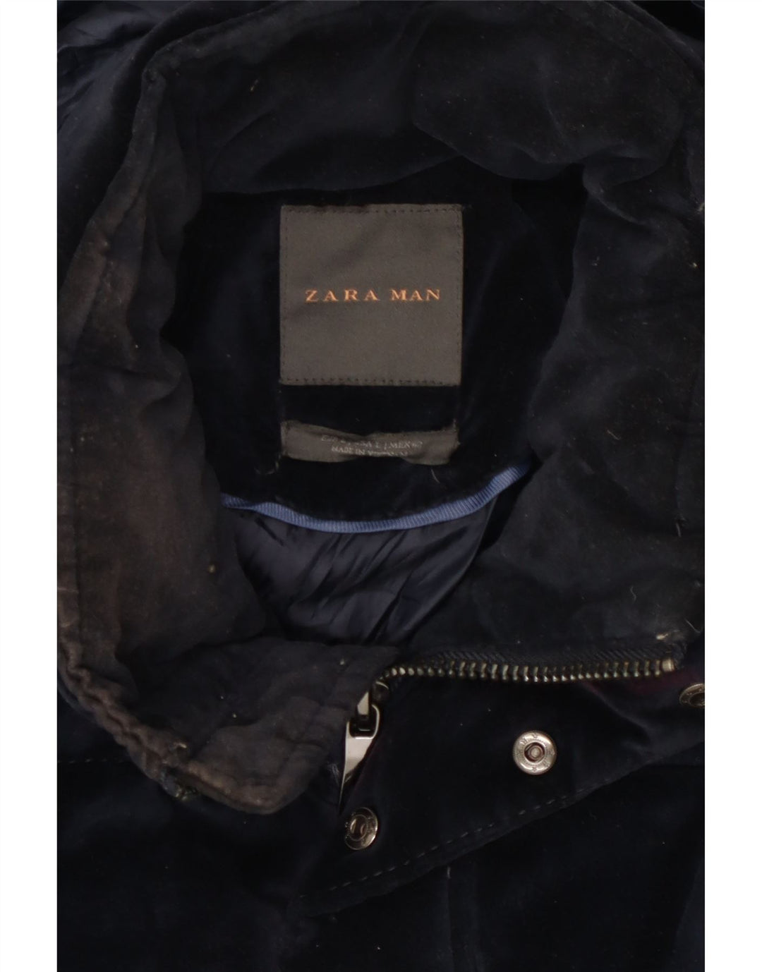 Zara Mens Hooded Padded Jacket UK 40 Large Navy Blue Polyester