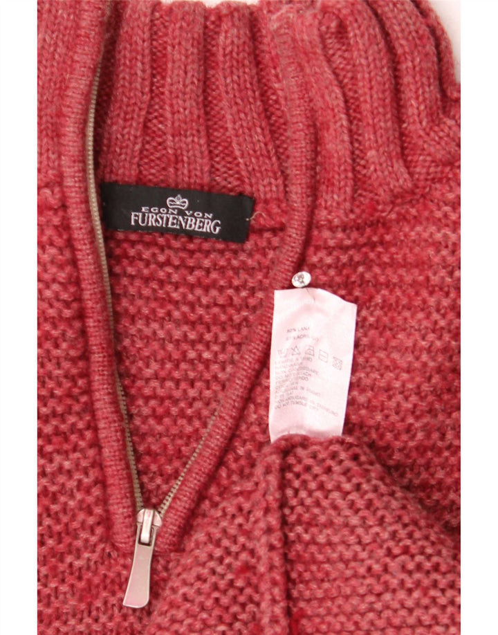 Egon Von Furstenberg Mens Zip Neck Jumper Sweater Large Red Wool