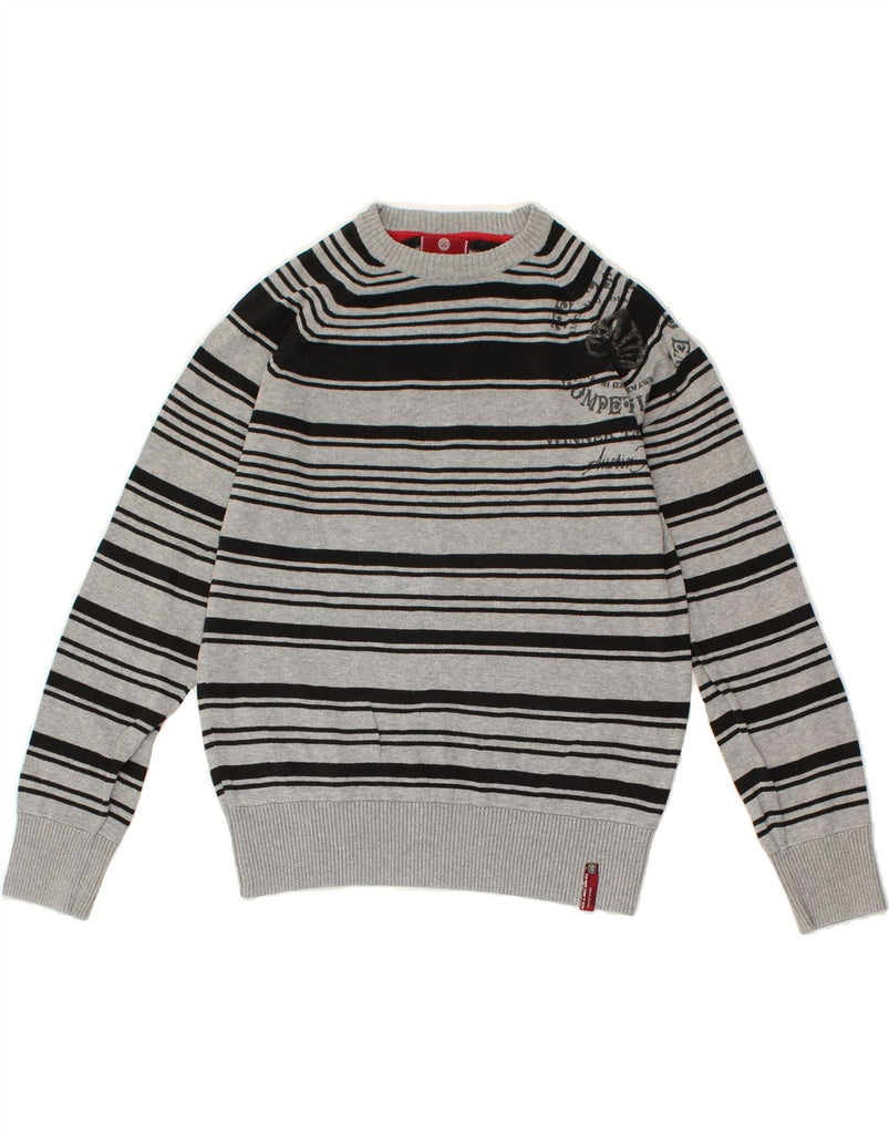 JACK & JONES Mens Boat Neck Jumper Sweater Small Grey Striped Cotton | Vintage Jack & Jones | Thrift | Second-Hand Jack & Jones | Used Clothing | Messina Hembry 