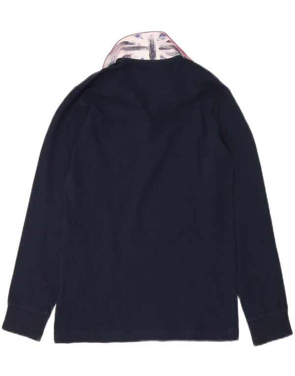 Fred Perry Boys Long Sleeve Polo Shirt 9-10 Years Navy Blue Colourblock