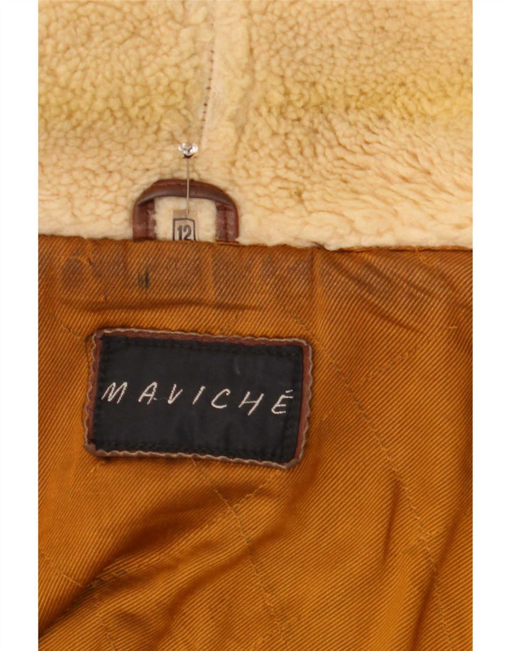 Maviche Womens Oversized Leather Coat UK 12 Medium Brown Colourblock