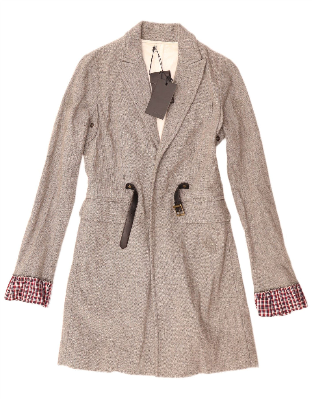 Dsquared2 Womens Overcoat IT 42 Medium Grey Herringbone Wool