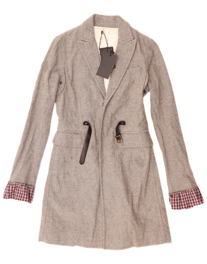 Dsquared2 Womens Overcoat IT 42 Medium Grey Herringbone Wool