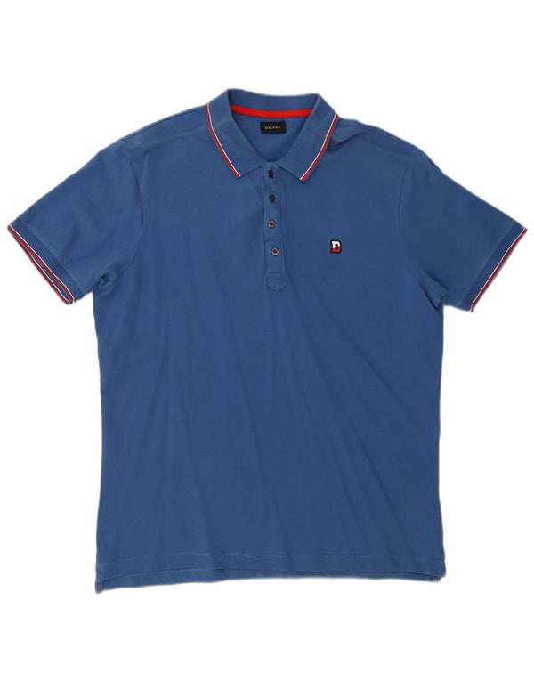 Diesel Mens Polo Shirt XL Blue Striped Cotton