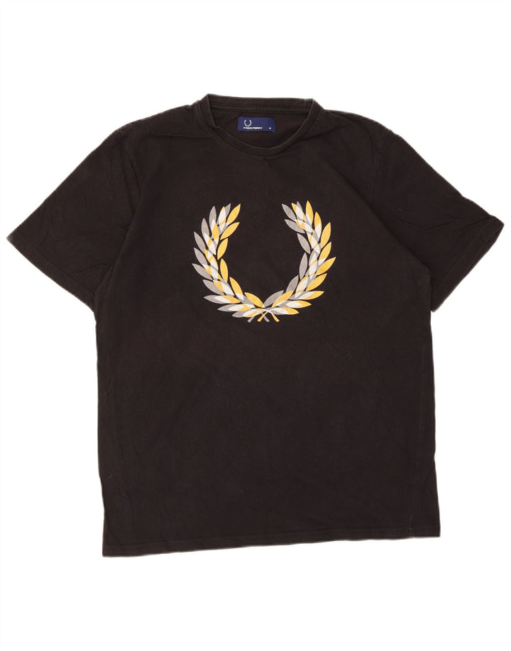 Fred Perry Mens Graphic T-Shirt Top Medium Black Cotton