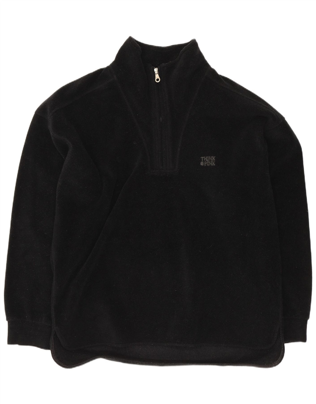 Think Pink Mens Graphic Zip Neck Fleece Jumper Large Black Polyester