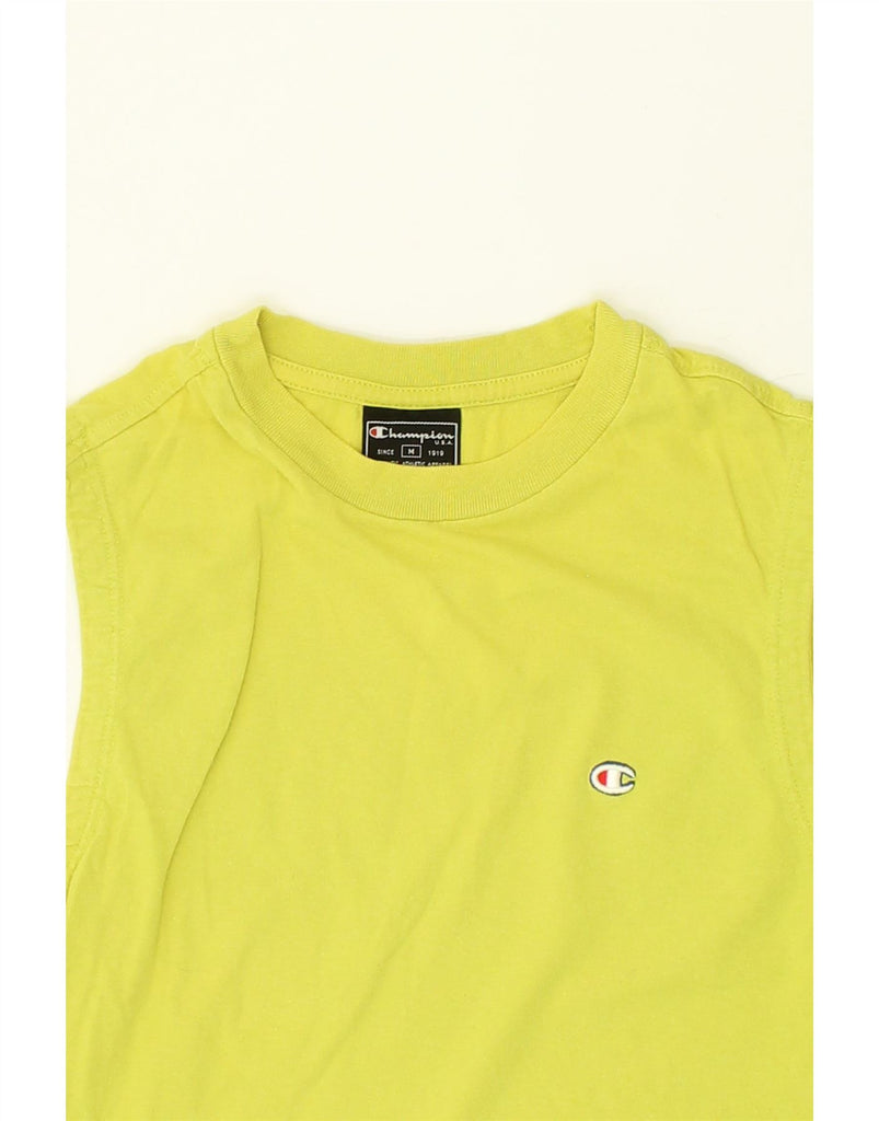 CHAMPION Womens Vest Top UK 12 Medium Yellow Cotton | Vintage Champion | Thrift | Second-Hand Champion | Used Clothing | Messina Hembry 