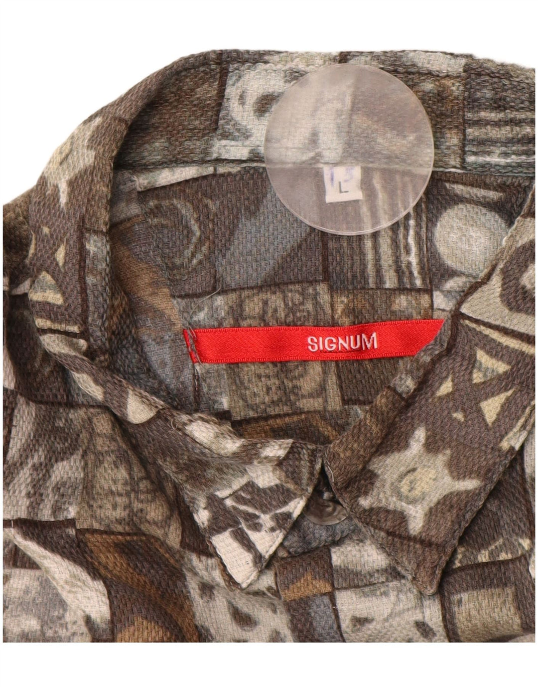 SIGNUM Mens Long Shirt Large Grey Patchwork
