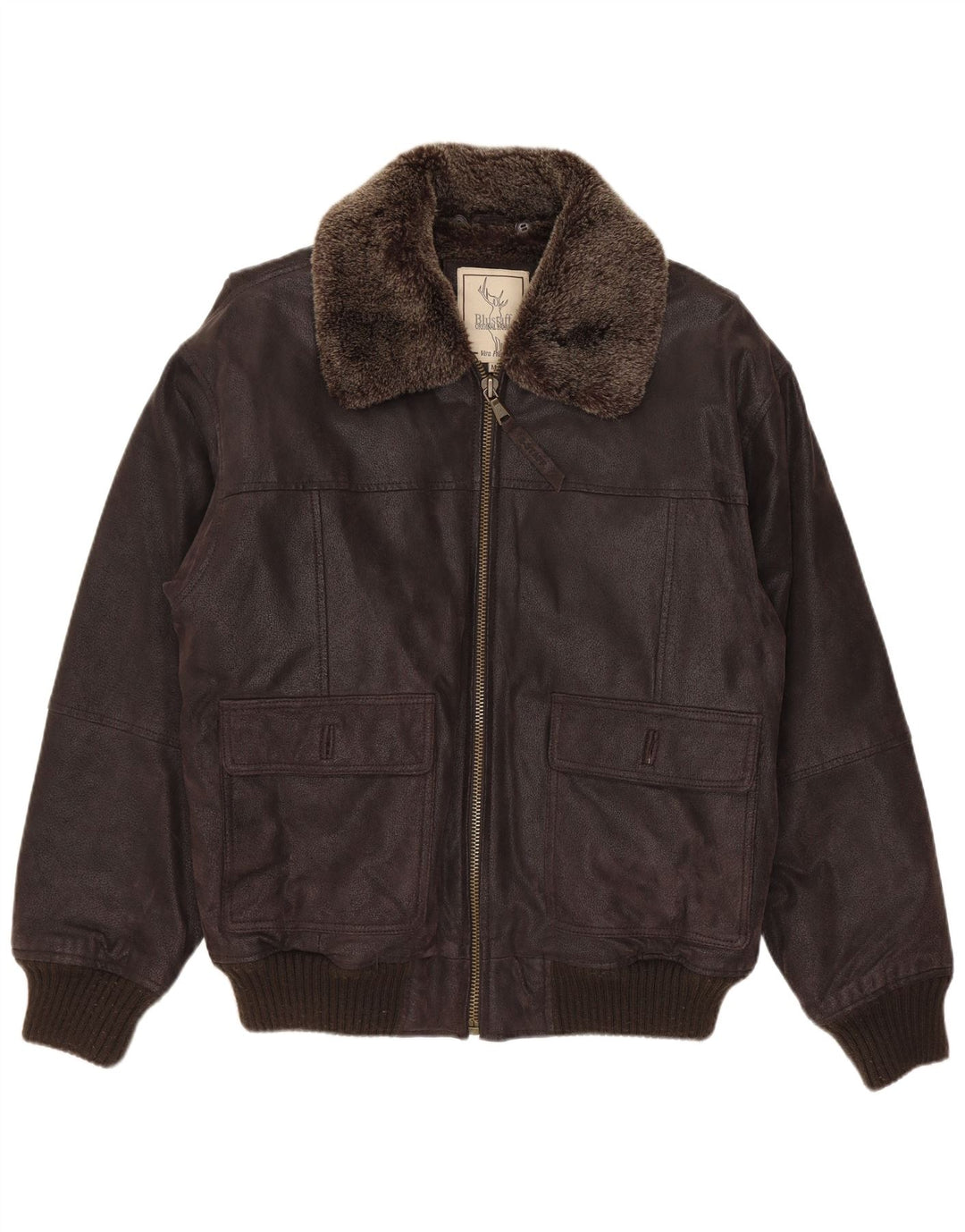 Blustaff Mens Bomber Shearling Jacket UK 38 Medium Brown Leather