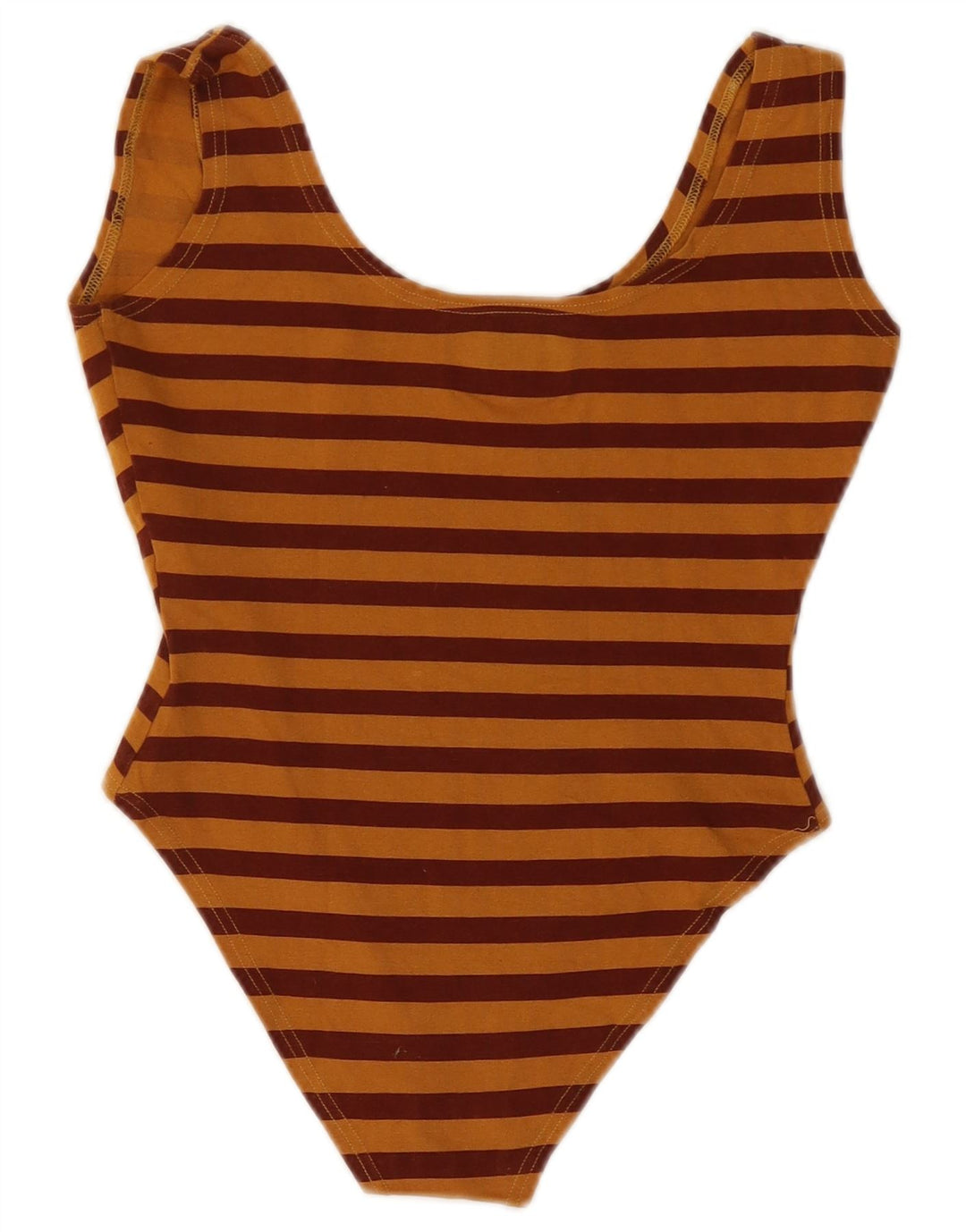 VINTAGE Womens Sleeveless Bodysuit UK 12 Medium Brown Striped Cotton