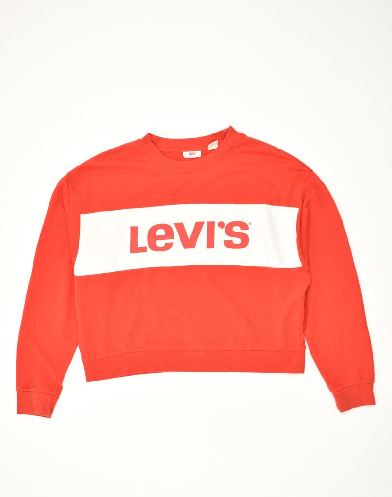 LEVI'S Womens Graphic Sweatshirt Jumper UK 12 Medium Red Colourblock | Vintage Levi's | Thrift | Second-Hand Levi's | Used Clothing | Messina Hembry 