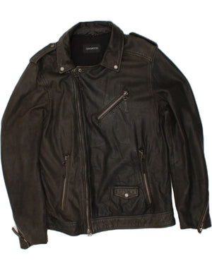 Oakwood Classic Men's Large purchases Black Leather Jacket Three Button Motorcycle Jacket