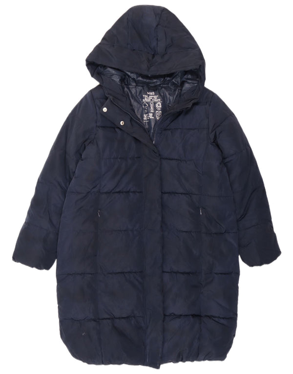 Marks & Spencer Girls Hooded Padded Coat 11-12 Years Navy Blue Polyester