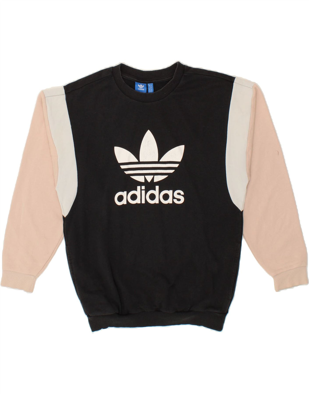 ADIDAS Womens Graphic Sweatshirt Jumper UK 8 Small Black Colourblock Vintage Adidas and Second-Hand Adidas from Messina Hembry 