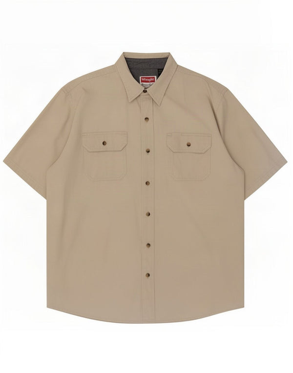 Wrangler Mens Short Sleeve Shirt Large Beige Cotton