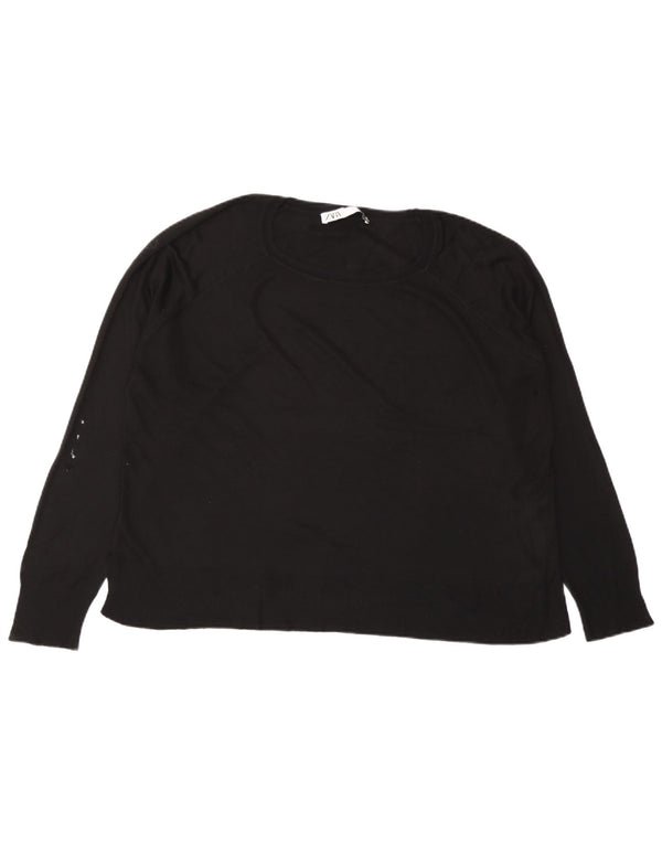 Zara Womens Crop Oversized Boat Neck Jumper Sweater UK 10 Small Black