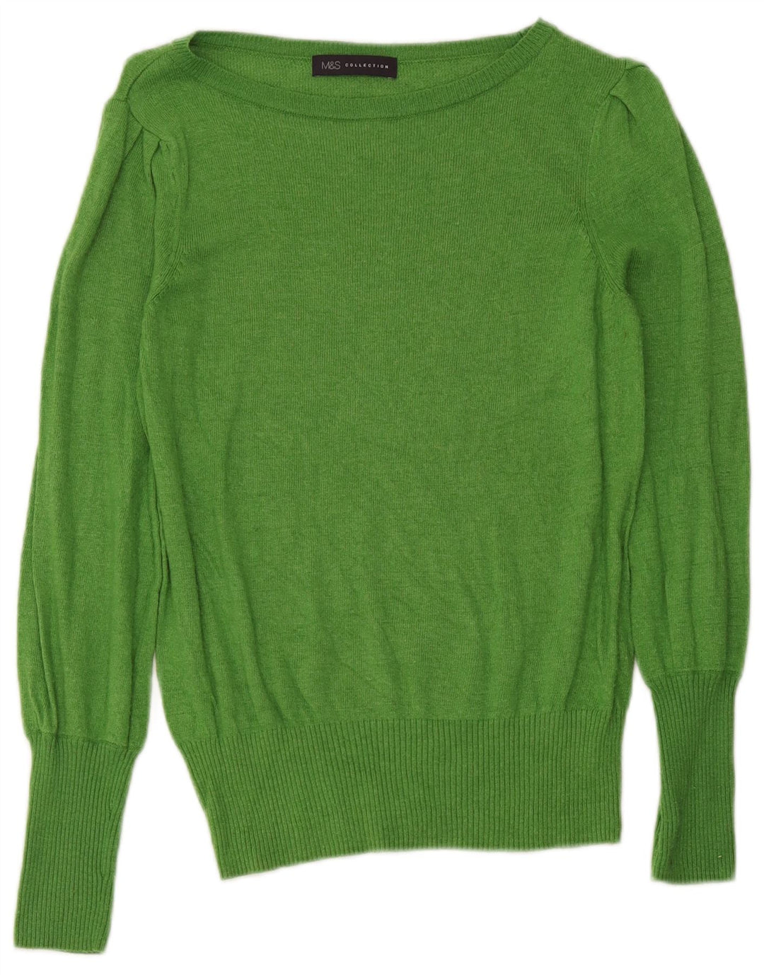 Marks & Spencer Womens Boat Neck Jumper Sweater UK 12 Medium Green Viscose