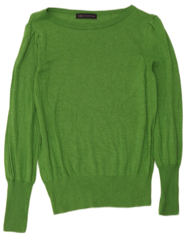 Marks & Spencer Womens Boat Neck Jumper Sweater UK 12 Medium Green Viscose