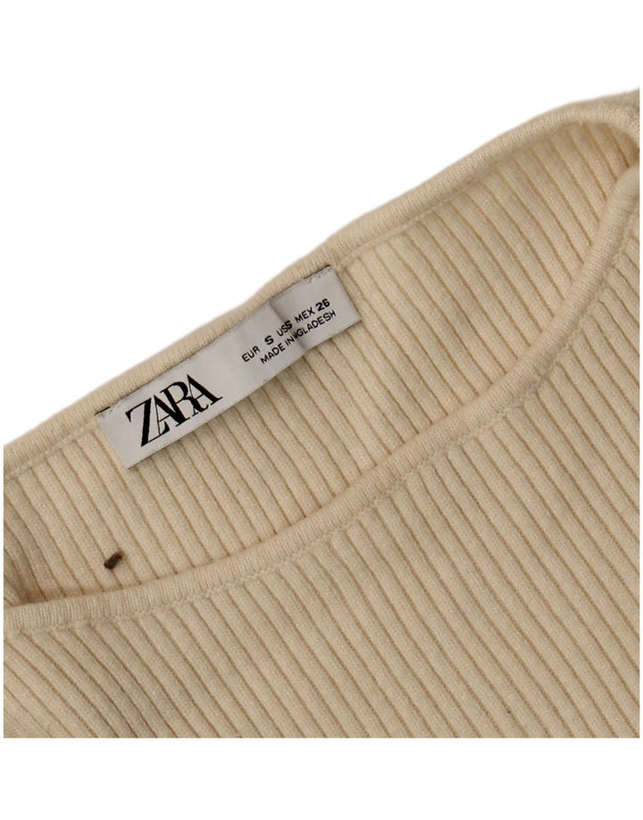 Zara Womens Crop Top Long Sleeve UK 8 Small Beige