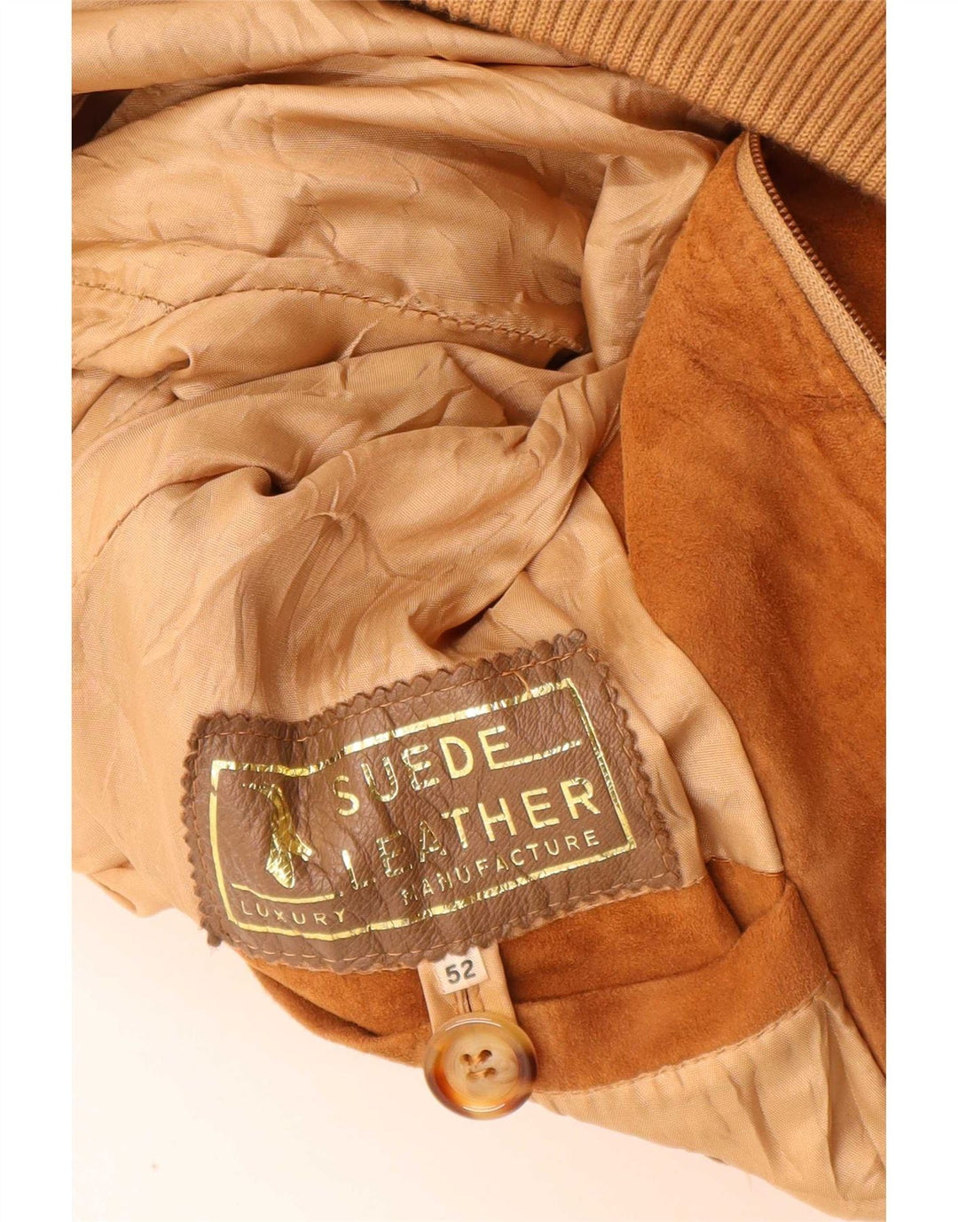 Vintage Mens Suede Bomber Jacket IT 52 XL Beige Leather