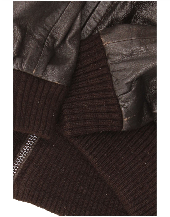 Zara Womens Leather Jacket UK 10 Small Brown Leather