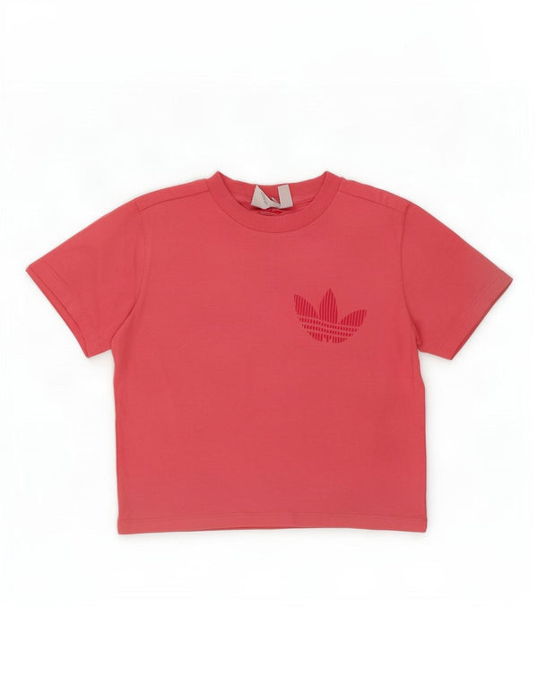 Adidas Womens Crop Graphic T-Shirt Top UK 10 Small Pink Cotton
