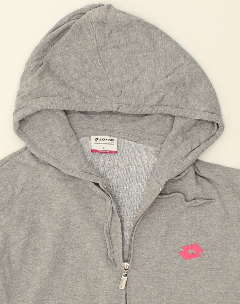 LOTTO Womens Zip Hoodie Sweater UK 16 Large Grey Cotton | Vintage Lotto | Thrift | Second-Hand Lotto | Used Clothing | Messina Hembry 