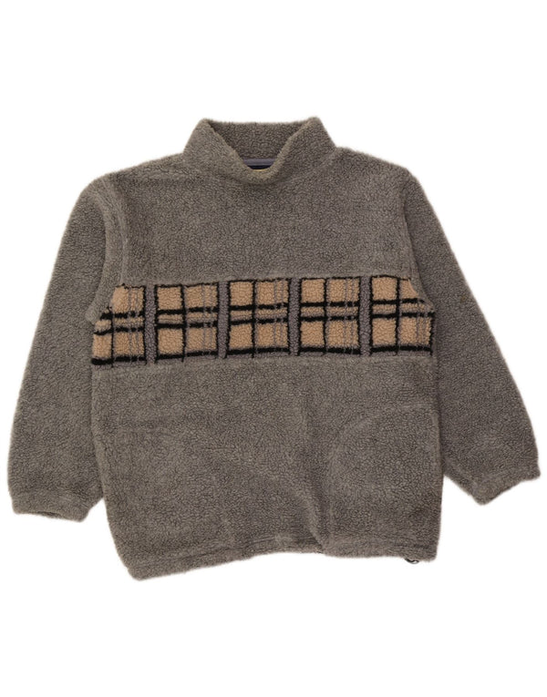 Vintage Mens Fleece Jumper Medium Grey Geometric