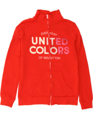 BENETTON Girls Graphic Tracksuit Top Jacket 11-12 Years 2XL Red Cotton