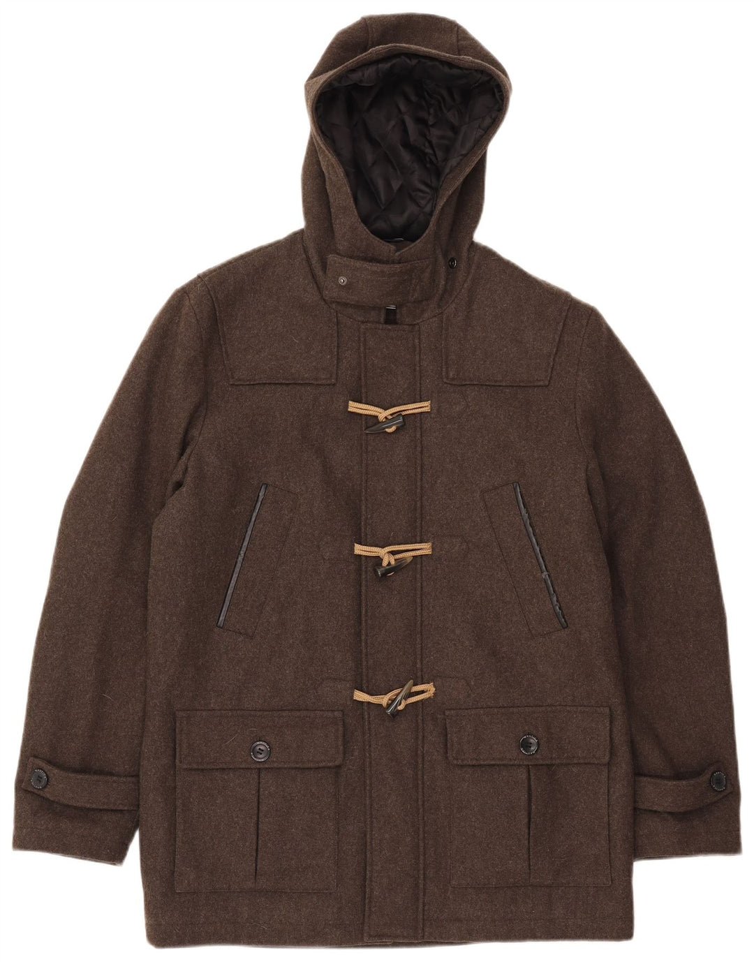 Nautica Mens Hooded Duffle Coat UK 38 Medium Brown Wool
