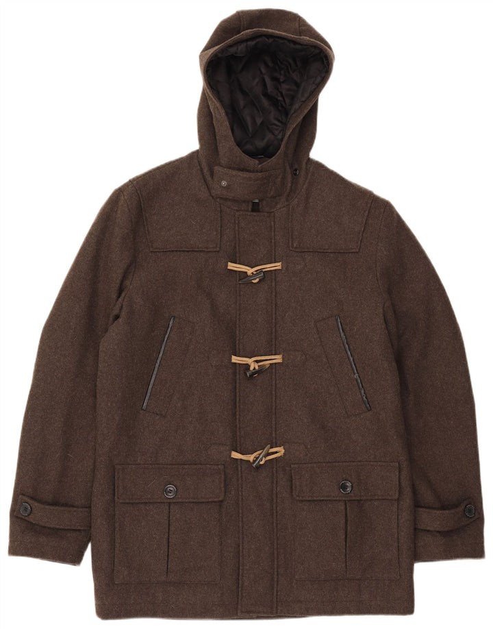 Nautica Mens Hooded Duffle Coat UK 38 Medium Brown Wool