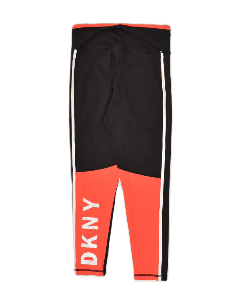 DKNY Womens Graphic Leggings UK 8 Small Black Colourblock Nylon | Vintage Dkny | Thrift | Second-Hand Dkny | Used Clothing | Messina Hembry 