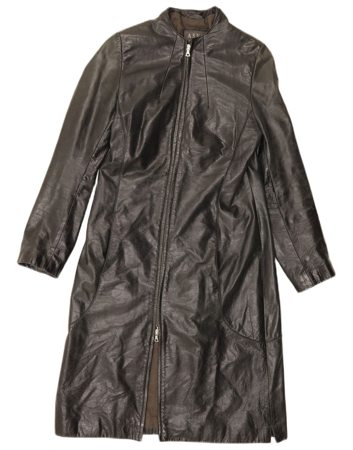 ASHY Womens Leather Coat UK 10 Small Black Leather