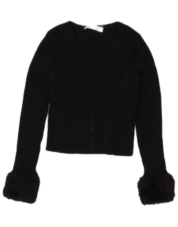 Zara Womens Crop Cardigan Sweater UK 8 Small Black Viscose
