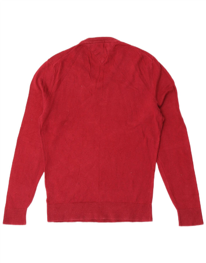 Tommy Hilfiger Mens V-Neck Jumper Sweater Small Red Cotton
