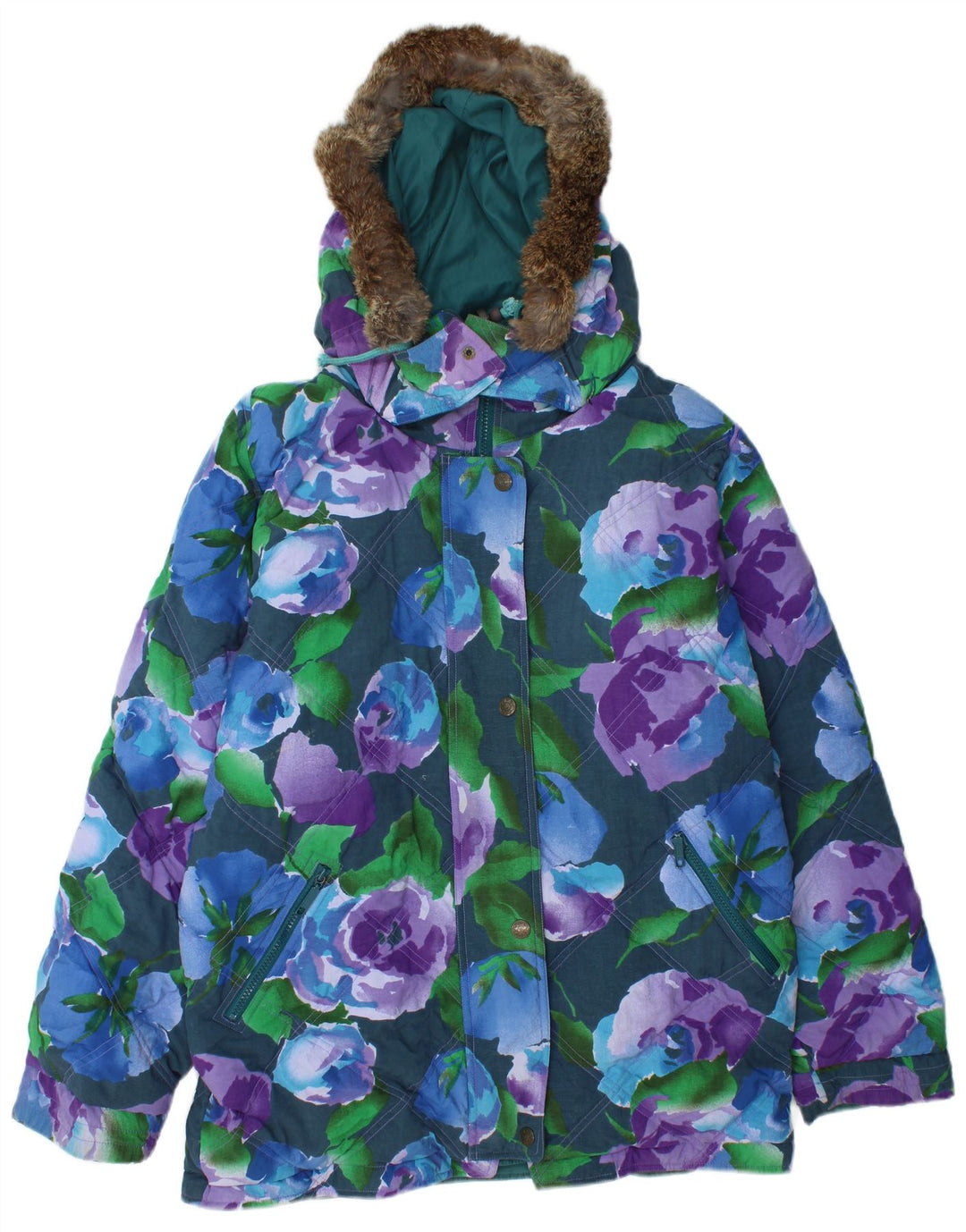 VINTAGE Womens Oversized Graphic Reversible Jacket UK 16 Large Turquoise