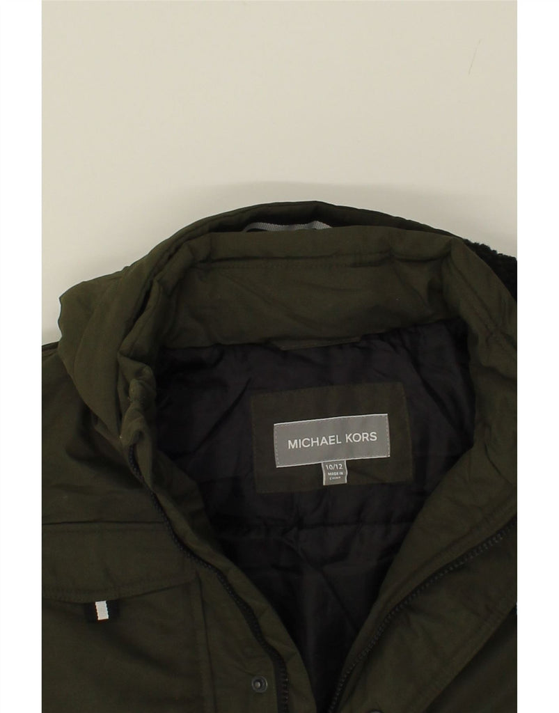 MICHAEL KORS Boys Loose Fit Hooded Padded Coat 10-11 Years Khaki Polyester Vintage Michael Kors and Second-Hand Michael Kors from Messina Hembry 