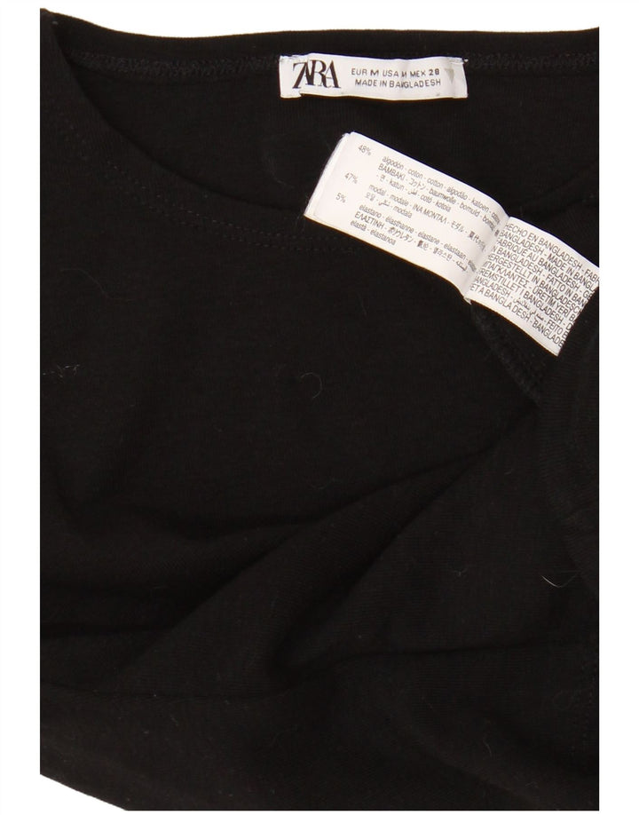 Zara Womens Crop T-Shirt Top UK 12 Medium Black Cotton