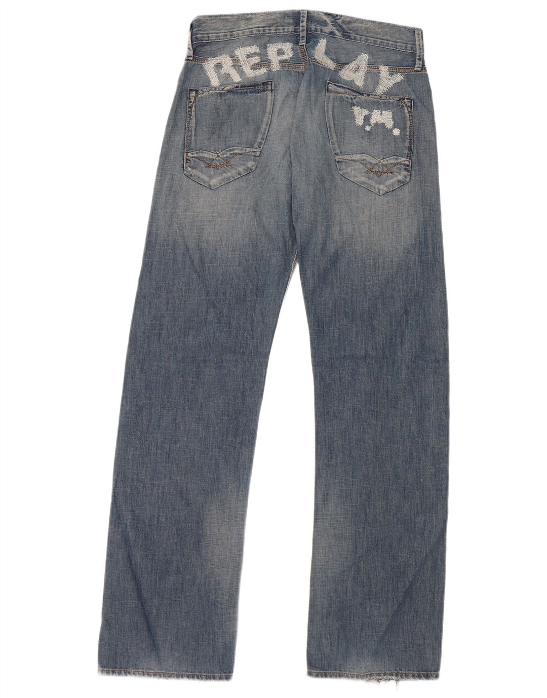 Replay Mens Graphic Straight Jeans W30 L34 Blue Cotton