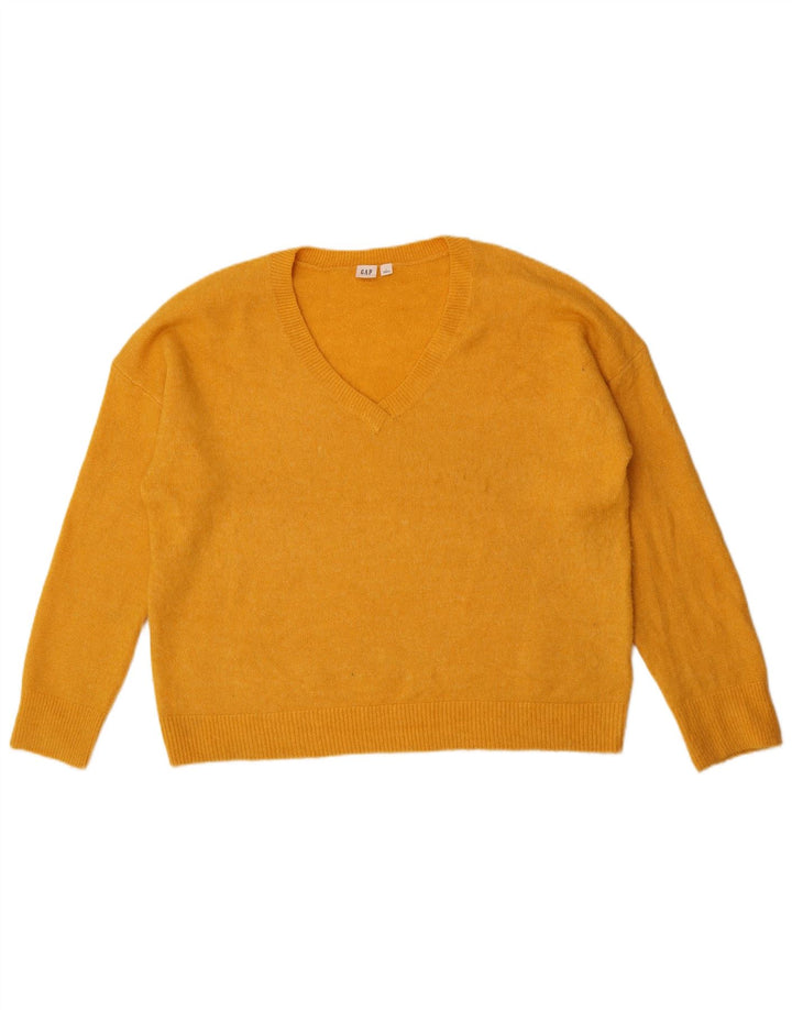Gap Womens Oversized V-Neck Jumper Sweater UK 16 Large Yellow Acrylic