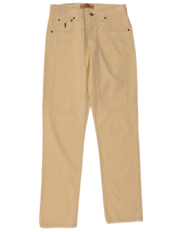 Jeckerson Mens Straight Casual Trousers W33 L32 Beige Cotton