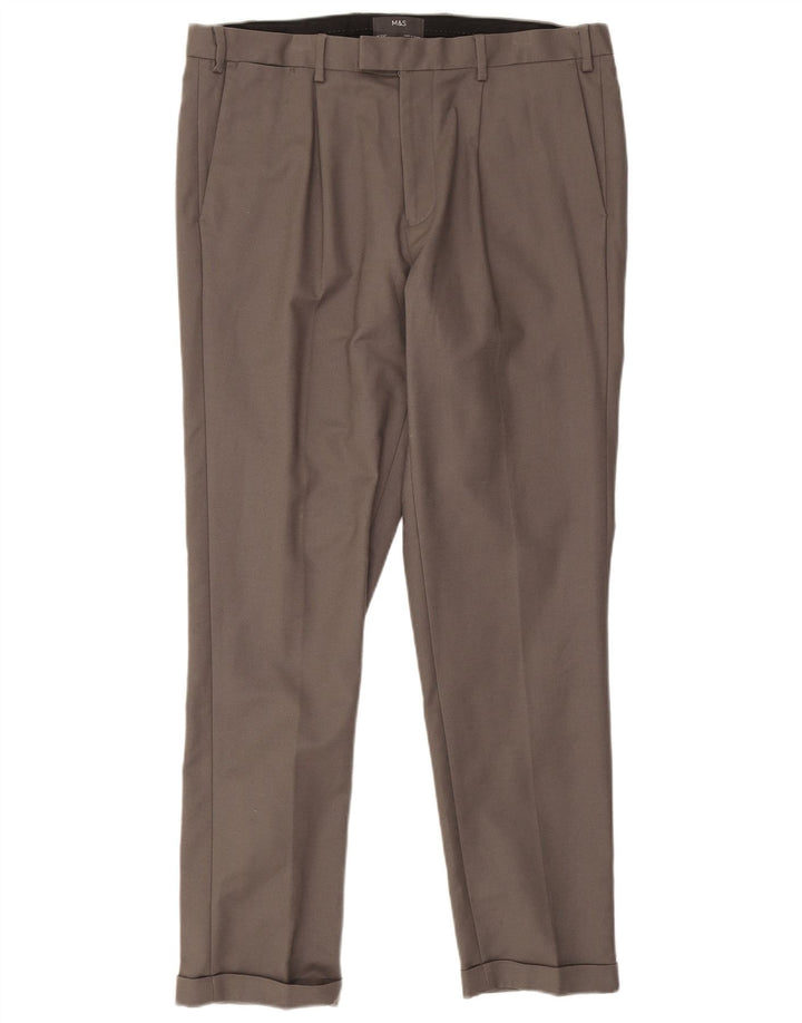 Marks & Spencer Mens Straight Suit Trousers W36 L31 Grey Cotton