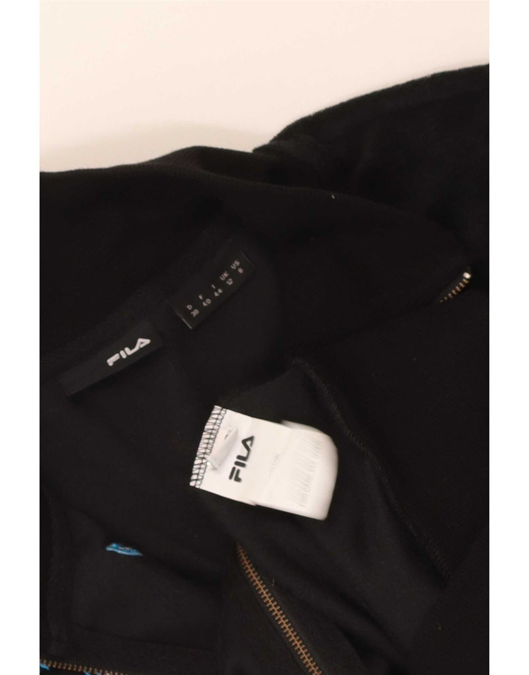 Fila Womens Graphic Tracksuit Top Jacket UK 12 Medium Black Cotton